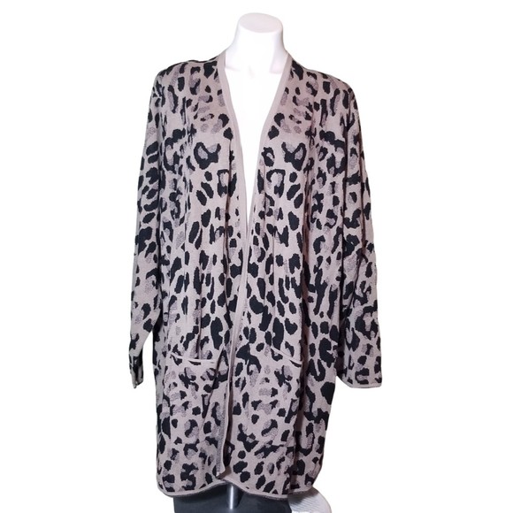 Catherines Sweaters - Catherines Black and Cream Animal Print Cardigan